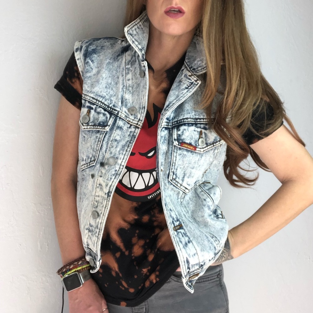 JORDACHE Denim Vest Vintage Acid Wash 80’s Biker Small